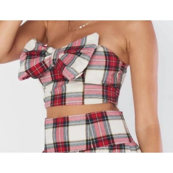 Show Me Your Mumu Plaid Bow Tube Top Large NWT - Picture 6 of 9